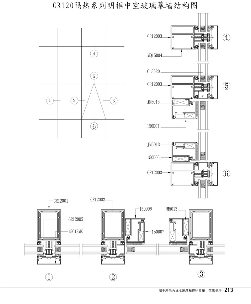 Structural drawing of gr120 thermal insulation series curtain wall