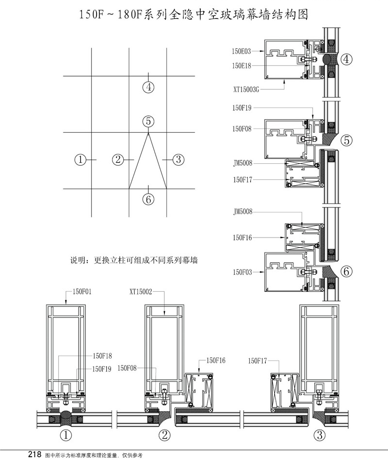 Structural drawing of 150f-180f series full hidden hollow glass curtain wall
